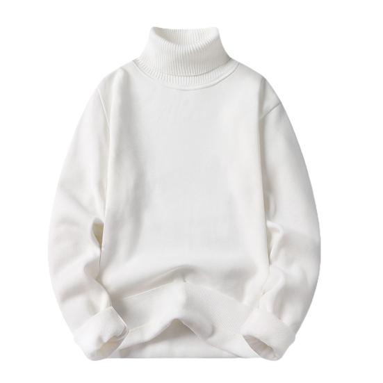 Tianhangyuan Turtleneck Lange mouwen Fleece voering Geribbelde afwerking Herentrui Herfst Winter Effen kleur Verdikte warme trui Trui Dagelijkse kleding XL wit