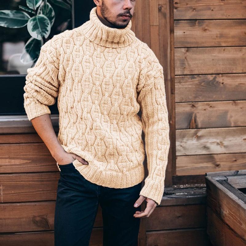 Sexy and beautiful clothes Nieuwe herfst- en winter herensweater met hoge hals en effen modetrend-gebreide kleding XXL