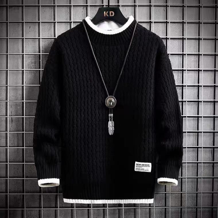 Ki Wi Heren Losse Pullover Mannelijke Slim Fit Mode Gebreide Trui Man Dikke Warme Pull Homme Retro Gestreepte Truien L zwart