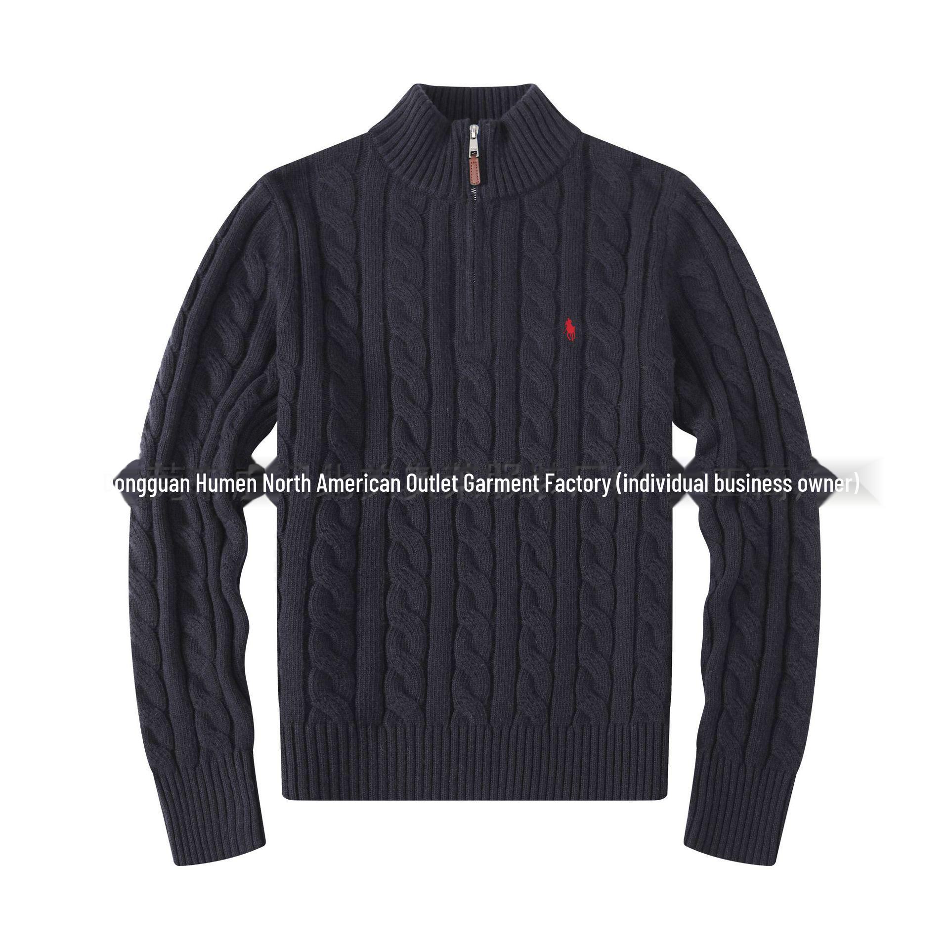 StrideBox Men's Wool Zipper Sweater with RL Pony Logo - Stand Collar, Casual Style L