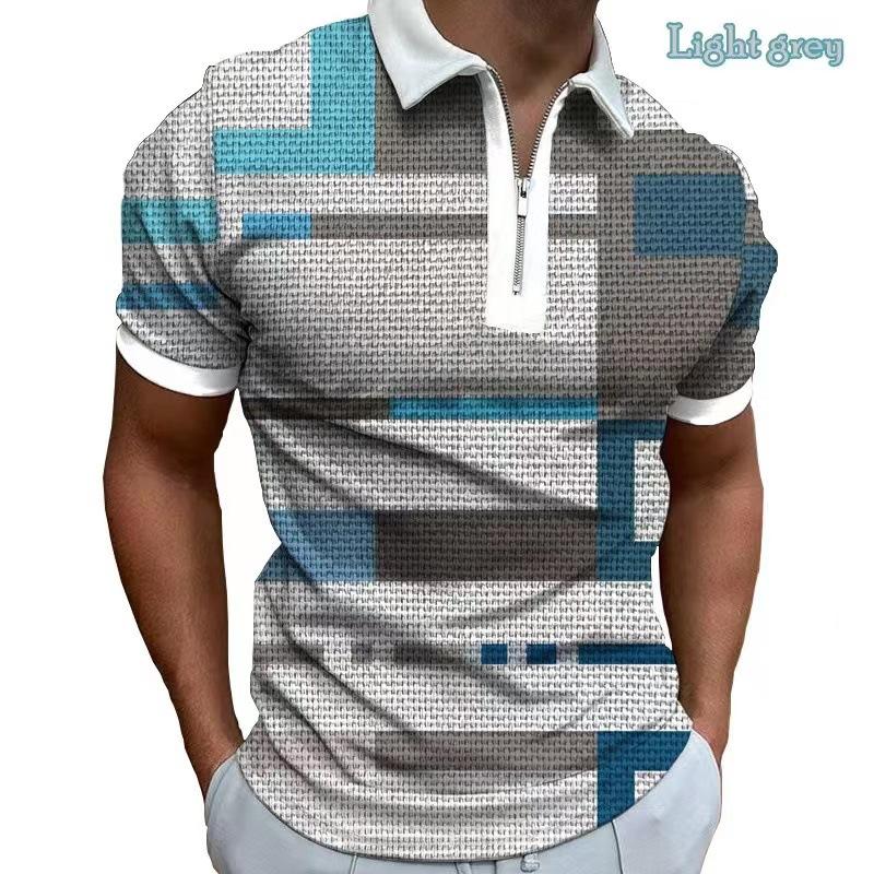 Fashion human Nieuw bedrukt poloshirt met rits, vierkante kleurblokken, heren t-shirts en tops L blauw