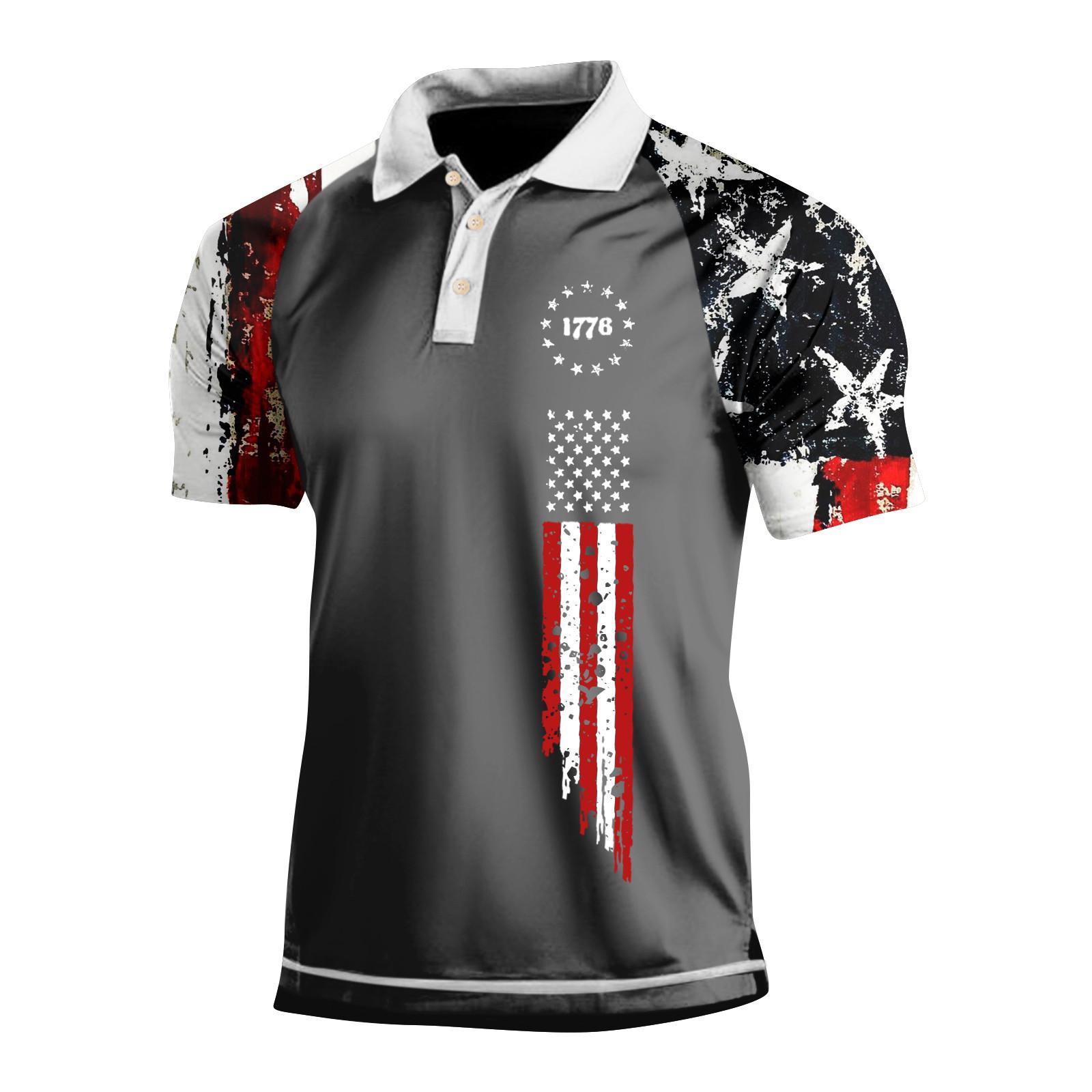 Wahaha123 Golfshirt voor heren Casual Sport V-hals Geribbelde kraag Korte mouw Mode Casual Effen Kleur Effen Lente en zomer Normale pasvorm M
