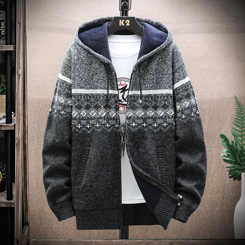 FX Men Winter Casual Trui Jassen Warme Gebreide Truien Capuchon Hoodie Jassen 3XL grijs