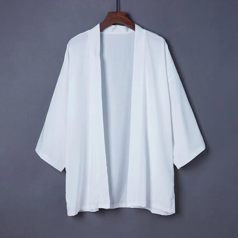 Harvest Day Japanse Kimono-shirts voor heren Casual Open Stitch Lichtgewicht Yukata Mode Zwart Cardigan 3/4 Mouw Buitenkleding voor de zomervakantie S