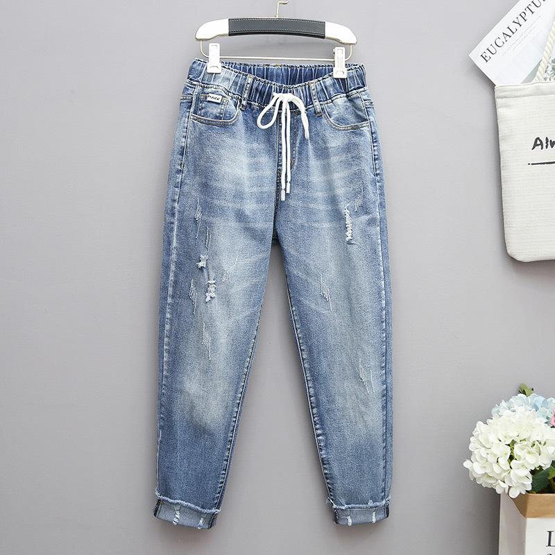 Twelve Month Hoge taille damesmode casual jeans denim jeans potloodvoeten broek plus size XL blauw