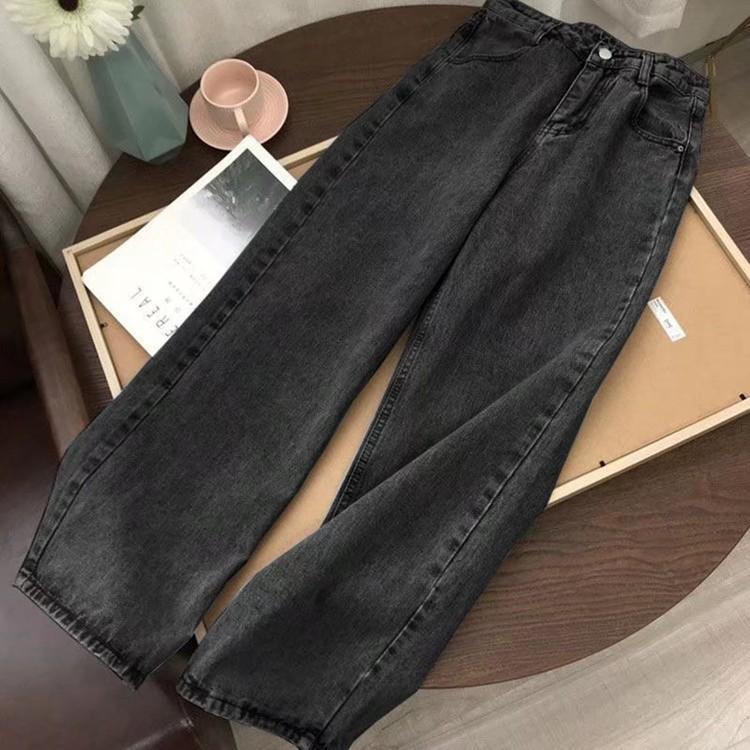 EMOOS Lichtblauwe denimbroek Vintage wijde pijpenbroek Dames Koreaanse rechte lange broek Hoge taille Casual losse herfst XXL grijs