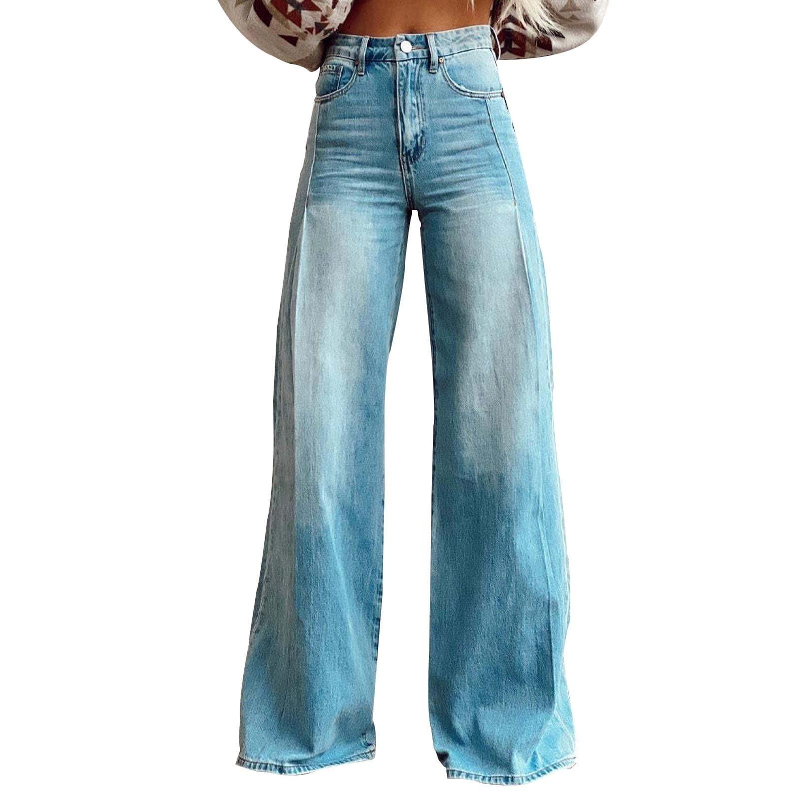 Ren Fashion Damesmode Casual Veelzijdige Vintage Wijde Pijpen Jeans XXL lichtblauwe kleur