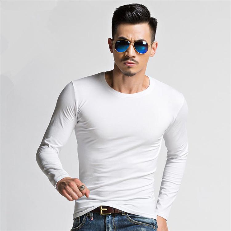 Bistrota 6 kleuren heren slank T-shirt met lange mouwen, strak casual T-shirt M