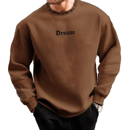 Chosyin Mannen herfst winter sweatshirt ronde hals lange mouw brief print lange mouw dikke losse zachte warme halflange heren casual top 2XL