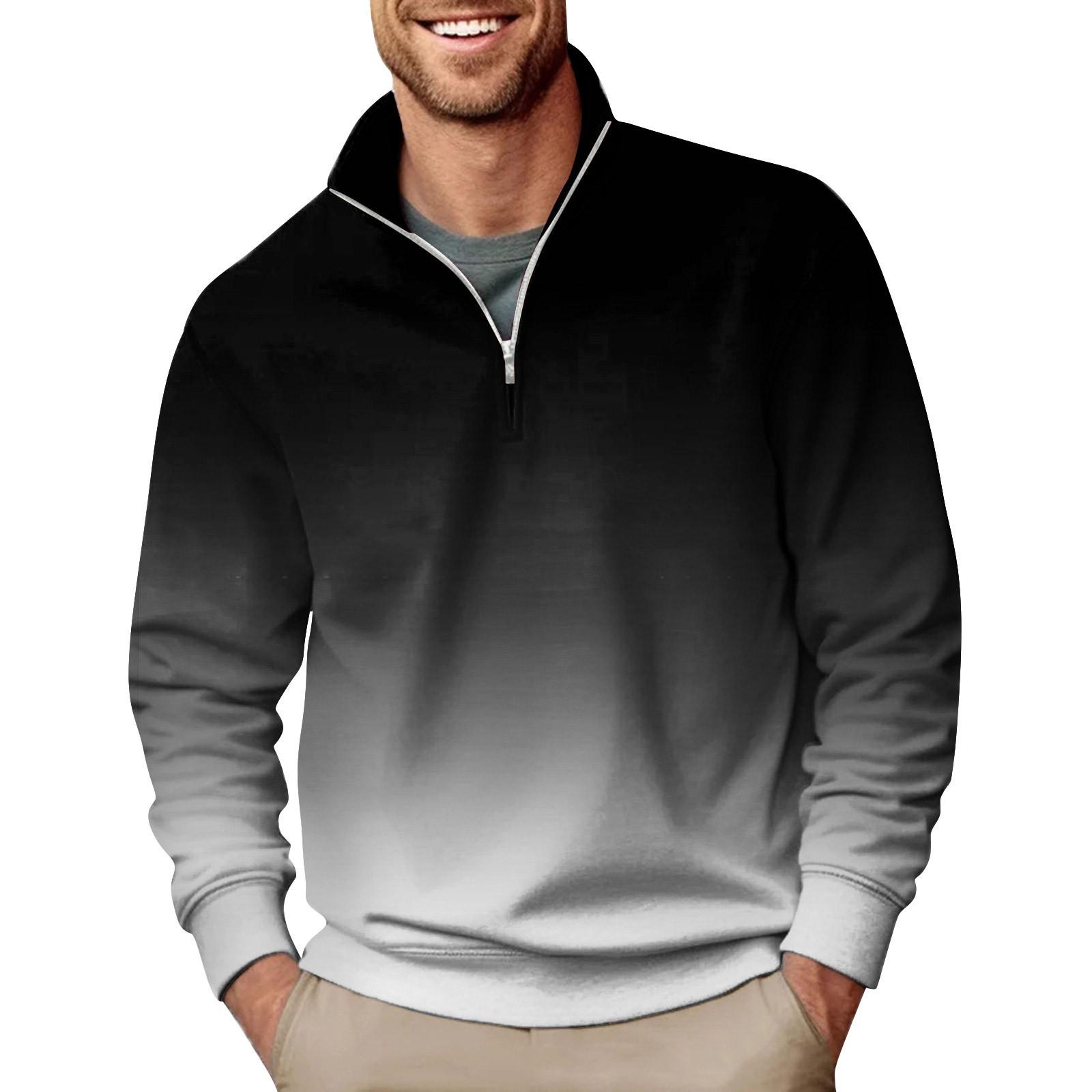 Long nose Herenmode Top Casual Slim Fit Pullover Lange Mouw Ritssluiting Kleine Hoge Kraag XL zwart