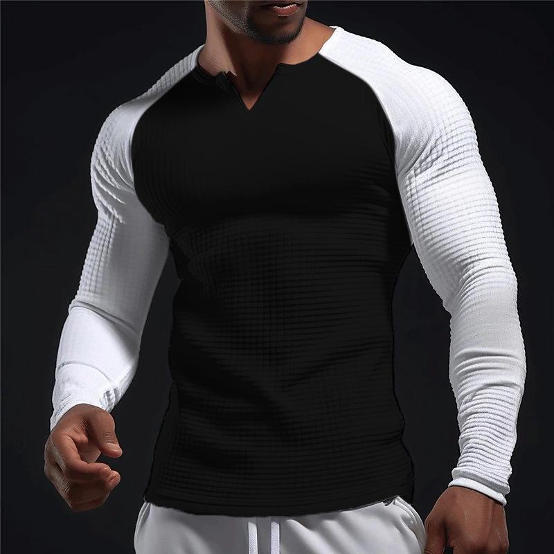 Top Men Wardrobe TUME Color Block Waffle T-shirt met lange mouwen voor heren, voor lente en zomer M