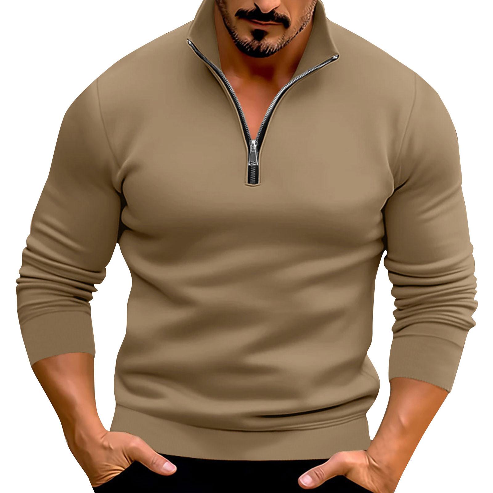 Wahaha123 Heren T-shirt met lange mouwen, lente- en herfsttrui met lange mouwen M kameel