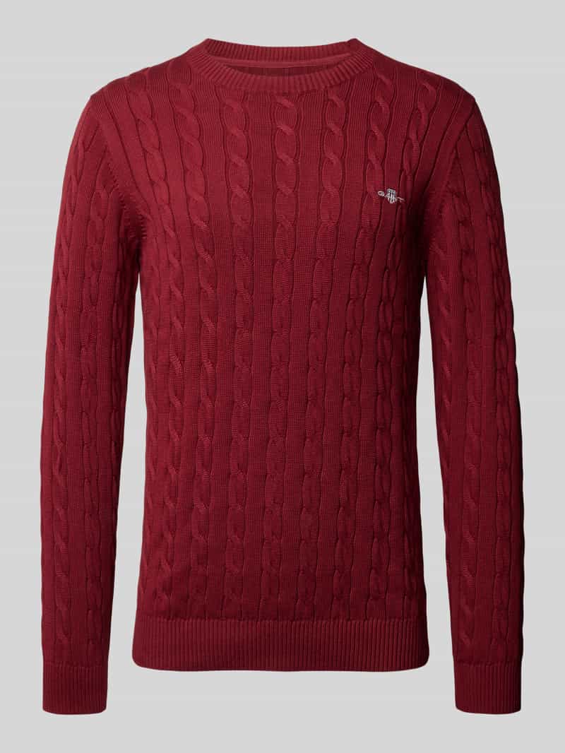 Gant Gebreide trui COTTON CABLE C-NECK met wapen-logo borduurwerk op de borst