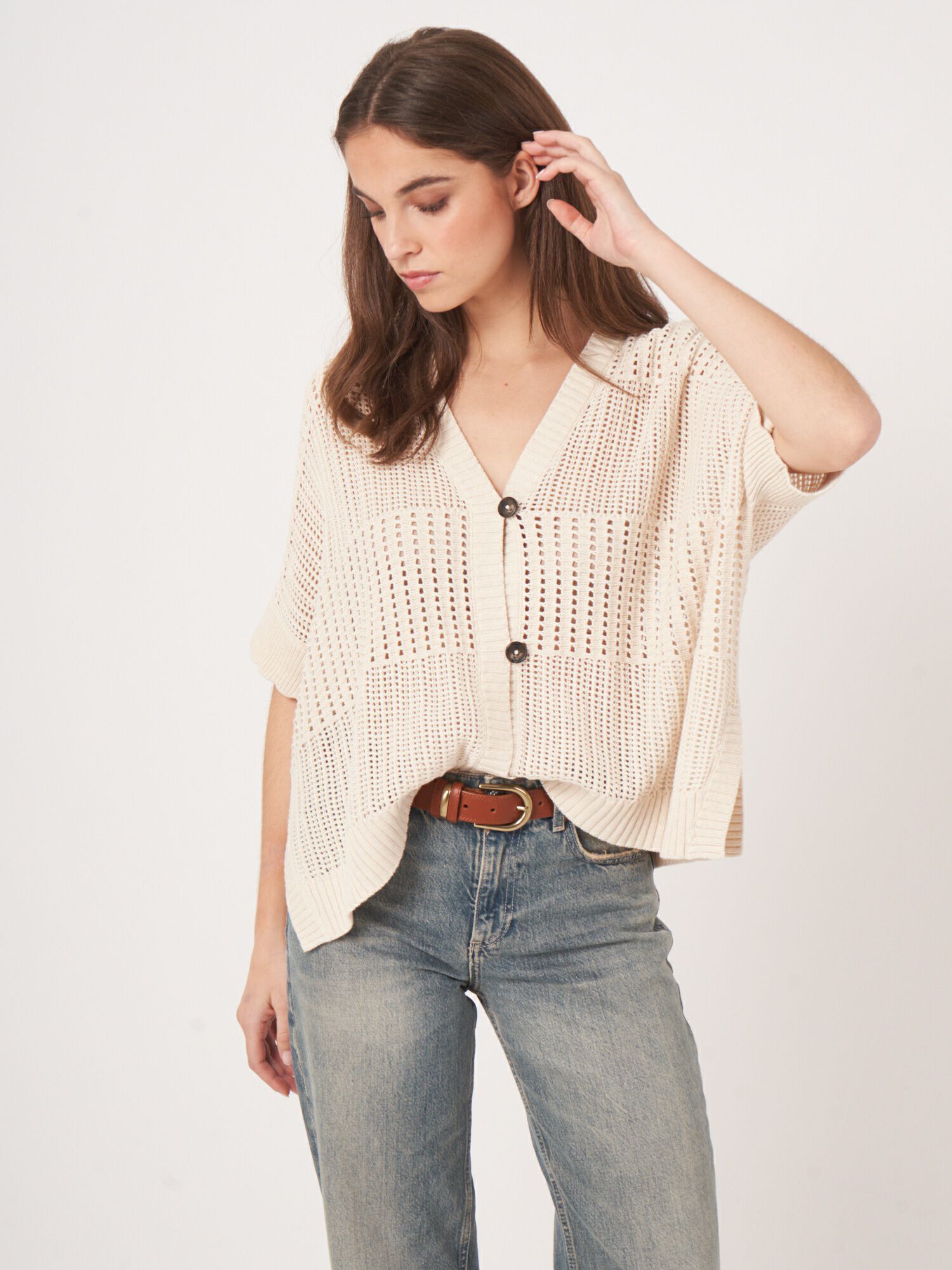 REPEAT cashmere Ajour poncho cardigan