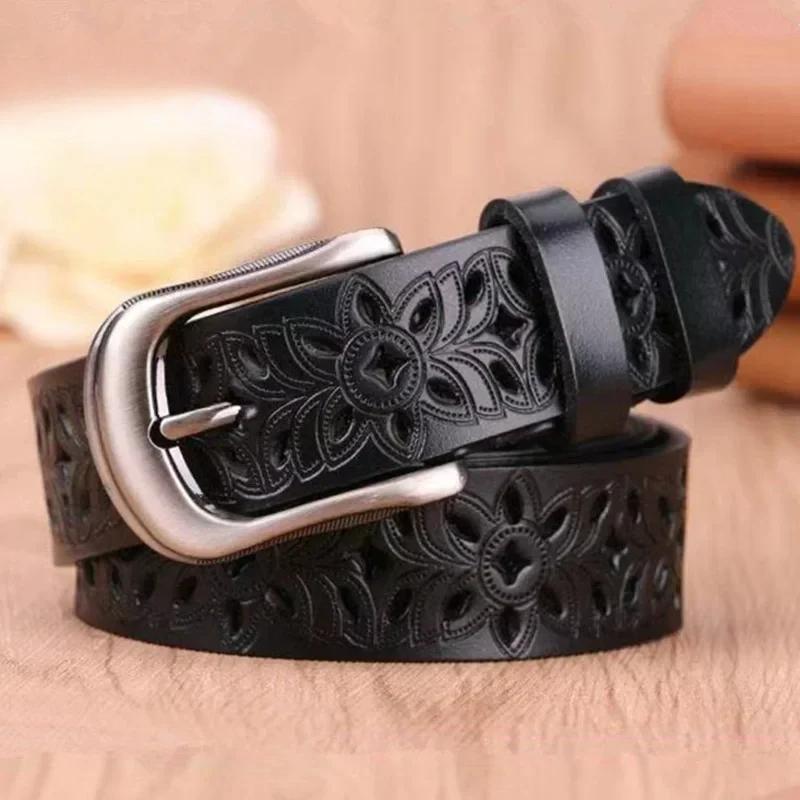 NATAWA Nieuwe riem Holle patroon riem Dames Trend Tailleband Echte vrouwenriem Vintage Pin Gesp Imitatieleren band Jeans