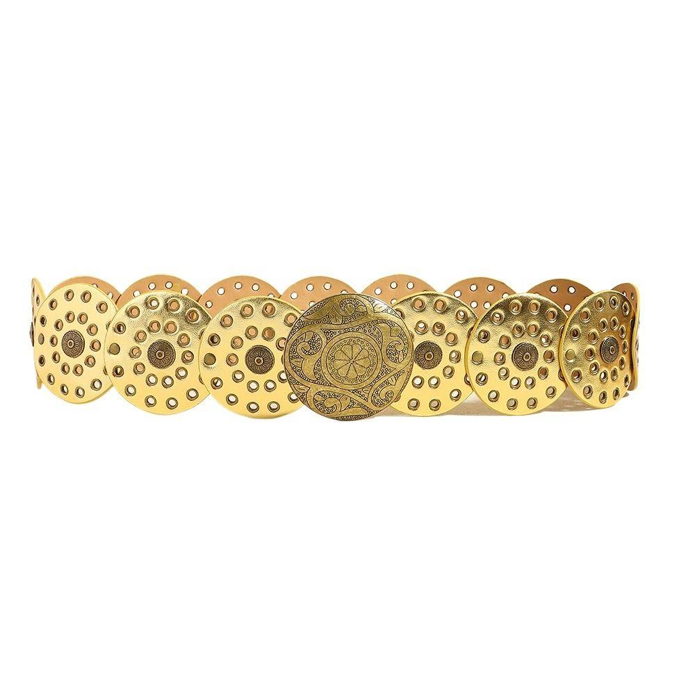YWyihe Ronde holle riem Y2K brede riemen Vintage schijfriemen voor dames Gold-Gold Buckle