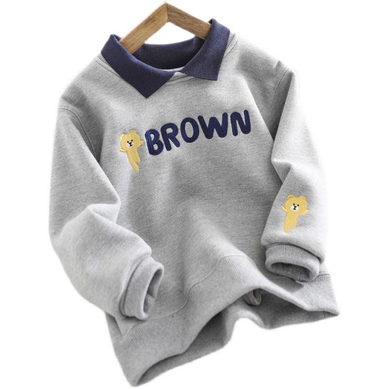 EMOOS Jongens Winter Plus Fluwelen Hoody Polo Shirt Lange Mouw Onderkant Shirt Medium en Large Kinderkleding Nep Tweedelige Top 100 grijs