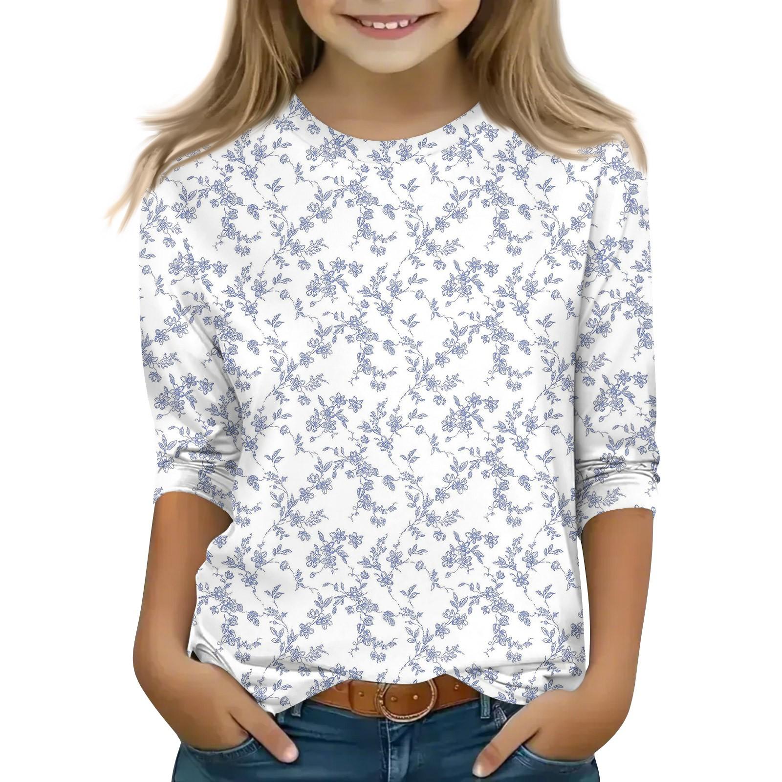 Winnerer Neptune Print tops voor jeugdige meisjes van 5-16 jaar ronde hals 3/4 mouwen T-shirts trendy tops outfit T-shirts 160 wit