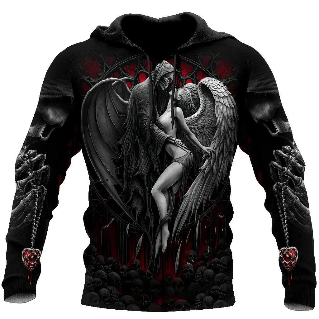 TIP723 Lente Herfst mannen Hoodies Sweatshirt 3D Print Reaper Schedel Engel En Demon Man Kleding Mode Toevallige Trui Mannelijke 100