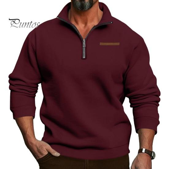 DILLER Herfst Winter Heren Sweatshirt Halve Rits Staande Kraag Losse Effen Kleur Dikke Pluche Elastische Manchet Pullover Casual Vakantie Sport Top XXL wijnrode kleur