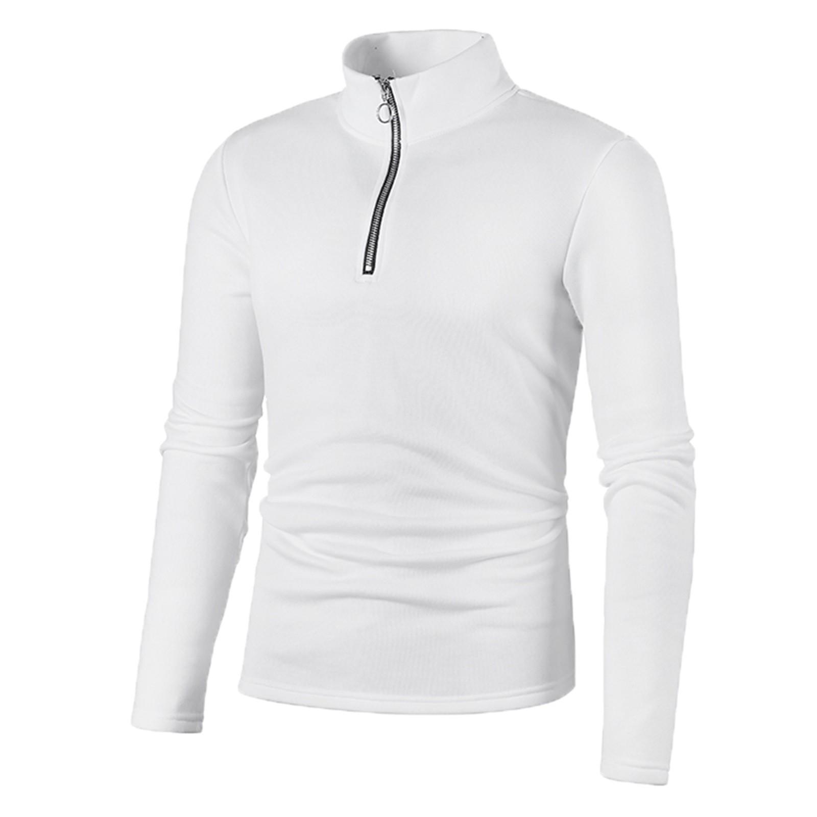 Ren Beauty Winterhoodie voor heren met ritsontwerp, effen kleur, hoge kraag basisjack XL wit