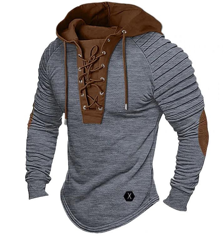EchoMart 2024 Heren Veterhoodie: Effen, goudkleurig sweatshirt in streetwearstijl voor lente en herfst L grijze kleur