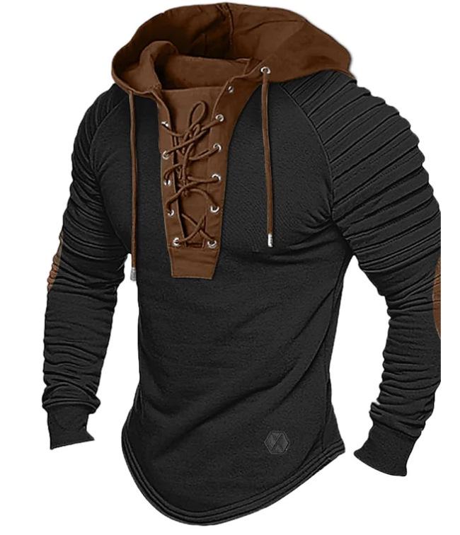 EchoMart 2024 Heren Veterhoodie: Effen, goudkleurig sweatshirt in streetwearstijl voor lente en herfst L zwart