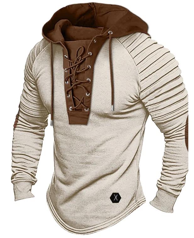 EchoMart 2024 Heren Veterhoodie: Effen, goudkleurig sweatshirt in streetwearstijl voor lente en herfst L vuilwit
