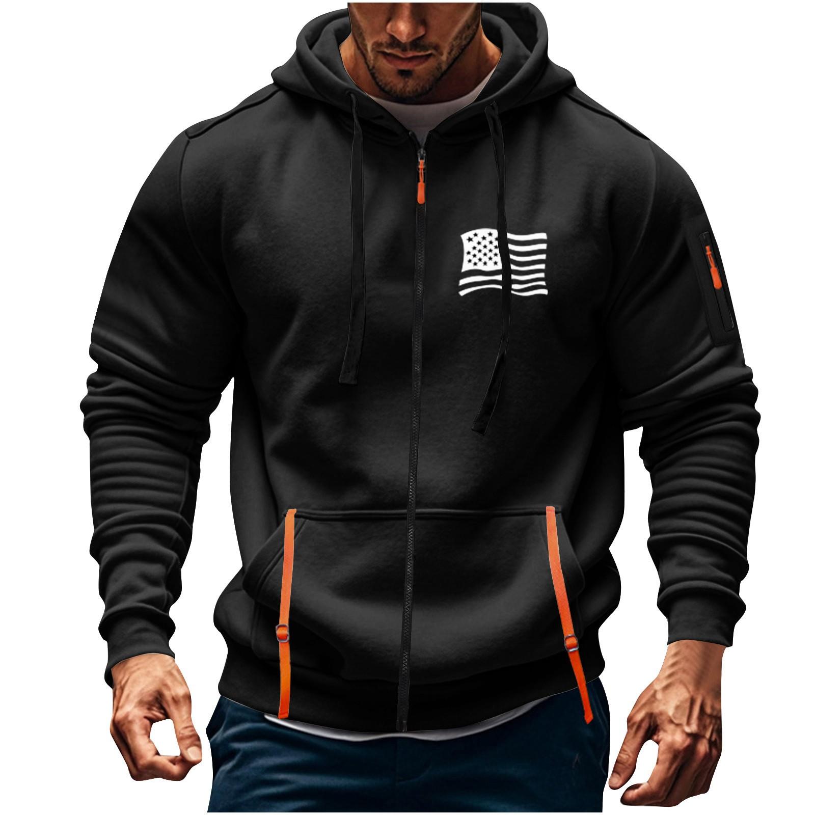 Timoduizhang Heren Sport Casual Hoodie Hoodie Cardigan Rits Multi-pocket Hoodie Jas XL zwart