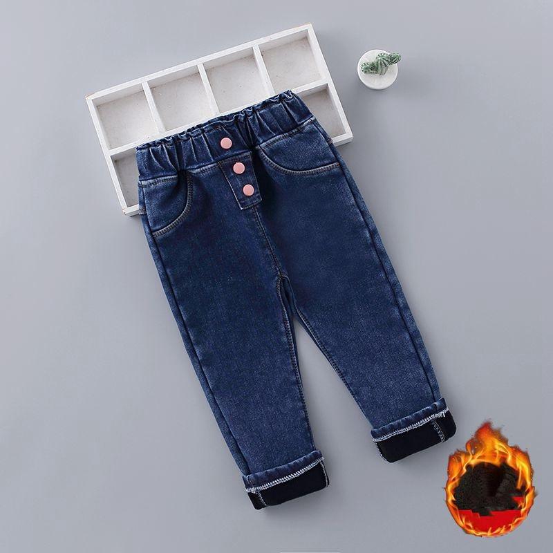 L.RIDING PULO Herfst- en wintermeisjes fleece jeans voor buitenkleding Lange oren konijn Koreaanse stijl hoge taille jeans Meisjes Koreaanse stijl trendy broeken 130