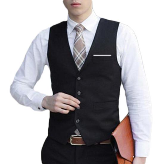 Cozyoutfit Tops Heren Klassiek Formeel Zakelijk Slim Fit Kettingvest Pak Herenkleding Vest 6XL zwart
