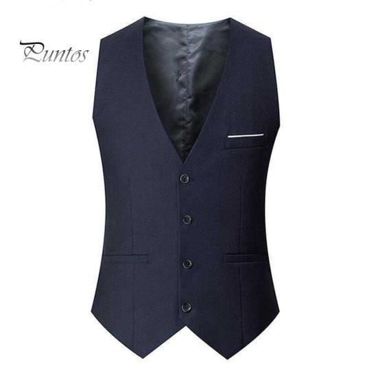 SOUTONG Herenpak Vest V-hals Mouwloos Enkelrijs Slim Fit Zakelijk Gilet Effen Kleur Formele Kleding Gilet L marineblauwe kleur