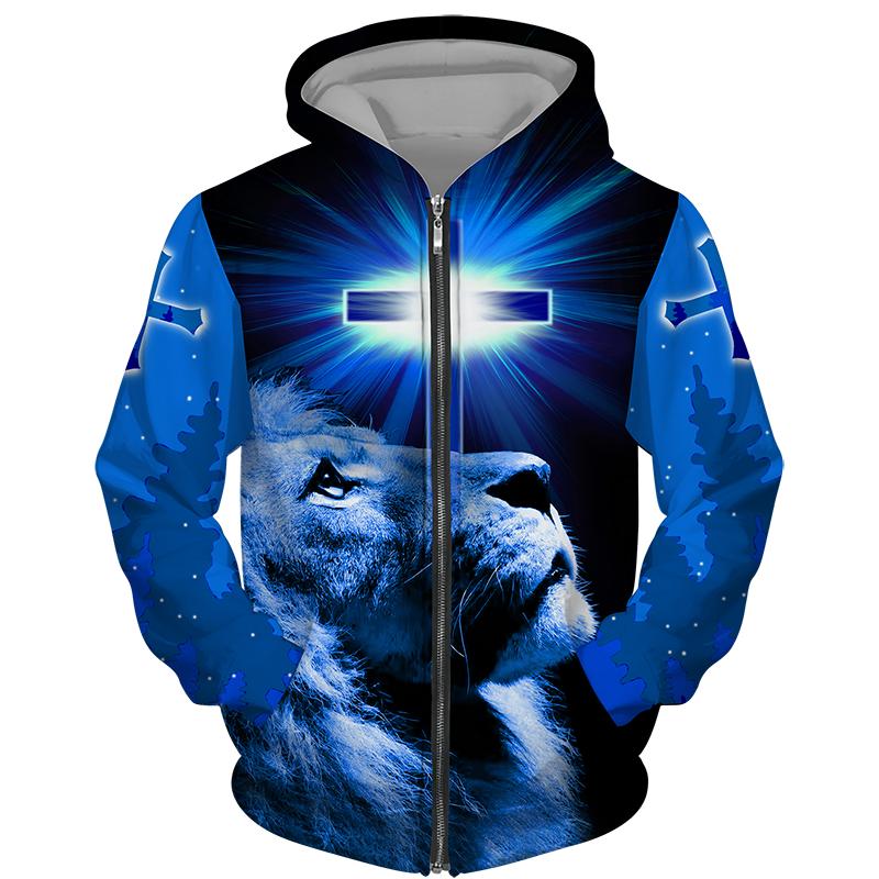 TIP723 Lente Herfst Heren Rits Hoodie Sweatshirts 3D Dier Leeuw Beest Afdrukken Capuchon Trui Mode Jas Casual Sportkleding 4XL