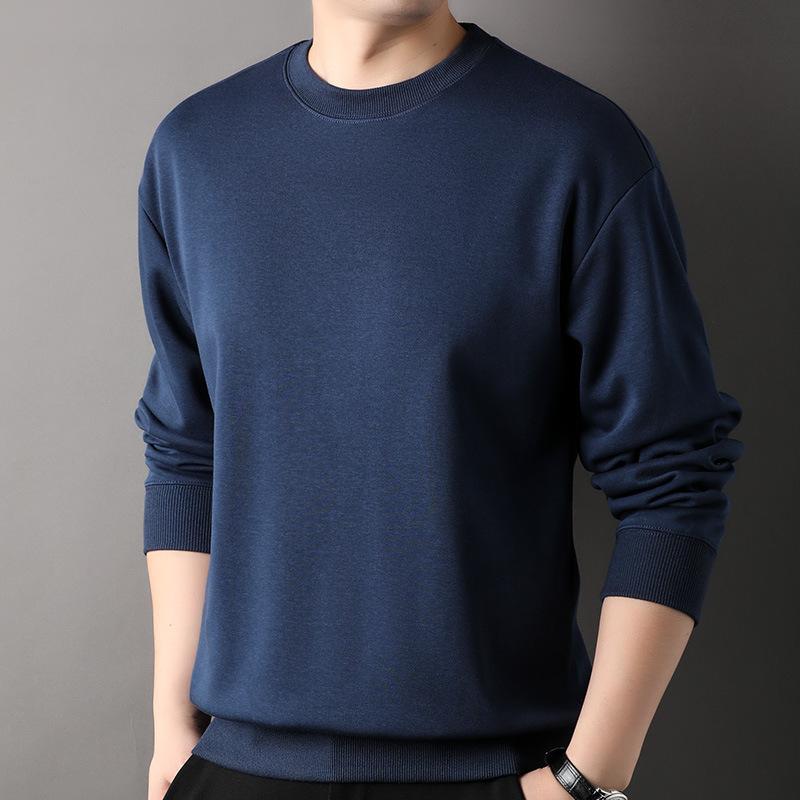 CHIC STUDIO Trui Heren Casual Ronde Hals Effen Kleur Lente en Herfst Nieuwe Trendy All-Match Katoenen Top Jongeren en Middelbare Leeftijd Lange Mouw T-shirt XXL