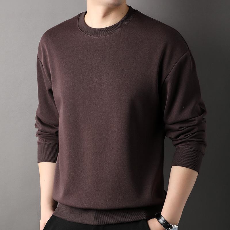CHIC STUDIO Trui Heren Casual Ronde Hals Effen Kleur Lente en Herfst Nieuwe Trendy All-Match Katoenen Top Jongeren en Middelbare Leeftijd Lange Mouw T-shirt S