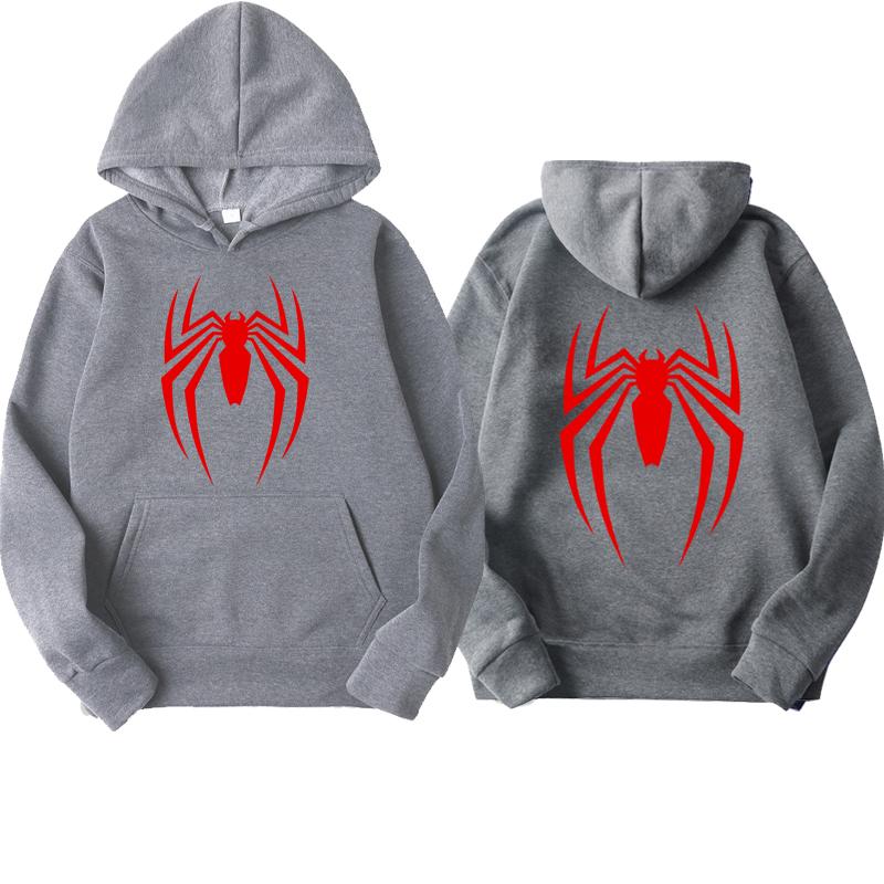 Limindong Heren Hoodie Street Fashion Spider Print Sweatshirt Fleece Dames Casual Grappig Losse Hoodie spiderman Herenkleding XL donkergrijze kleur