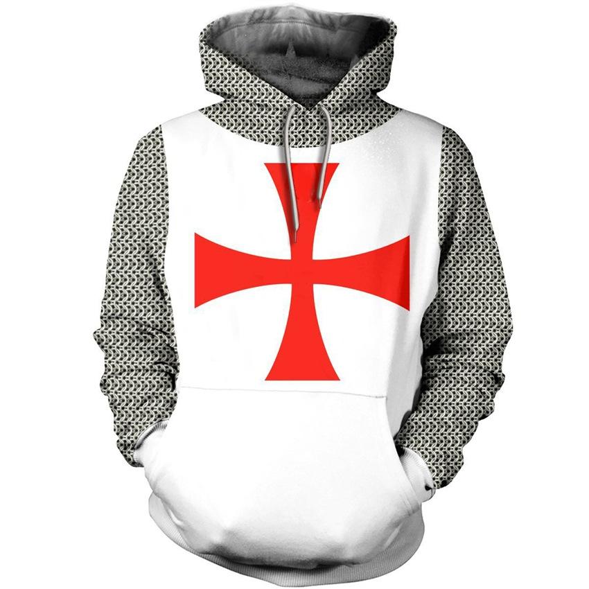 Little red horse Nieuwe Knights Templar 3D-geprinte hoodie voor heren Trendy sweatshirt Game Around Sweatshirt M