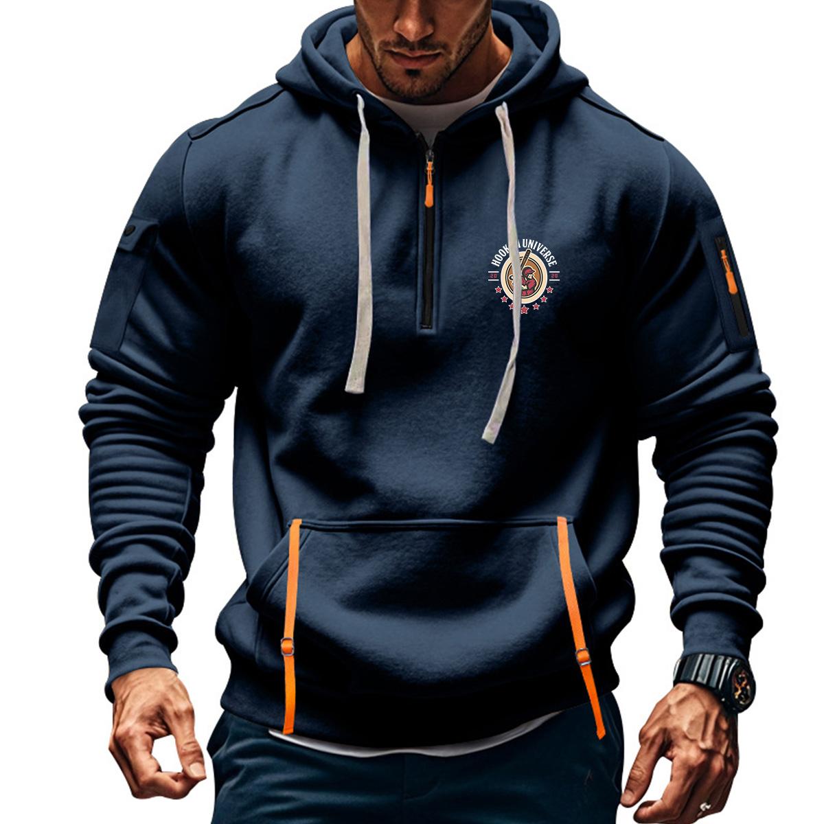 MAITA Clothscenery 2024 Nieuwe Heren Hoodies Sweatshirts Kwart Rits Hoodies Zak Sport & Outdoor Streetwear Casual Lente Herfst Kleding XXXL donkerblauwe kleur