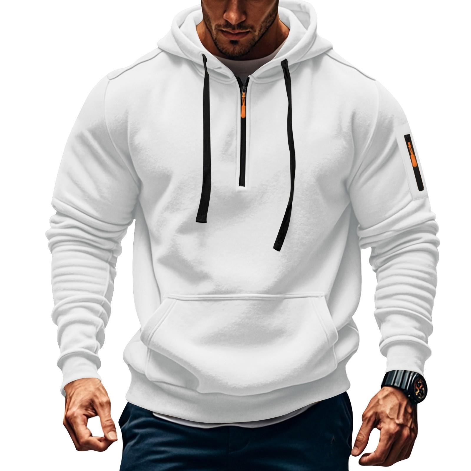Timoduizhang Heren Sweatshirt Hoodie Rits Arm Zak Cardigan Heren Sport Grote Maat Casual Hoodie XL wit