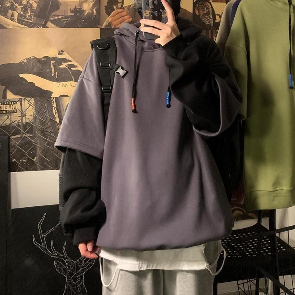 TOP COOL FASHION Tweedelige Sweatshirt Heren Capuchon Herfst Winter Trendy Ins Hip Hop Top Oversized Niche High Street Jas Jas 3XL grijs