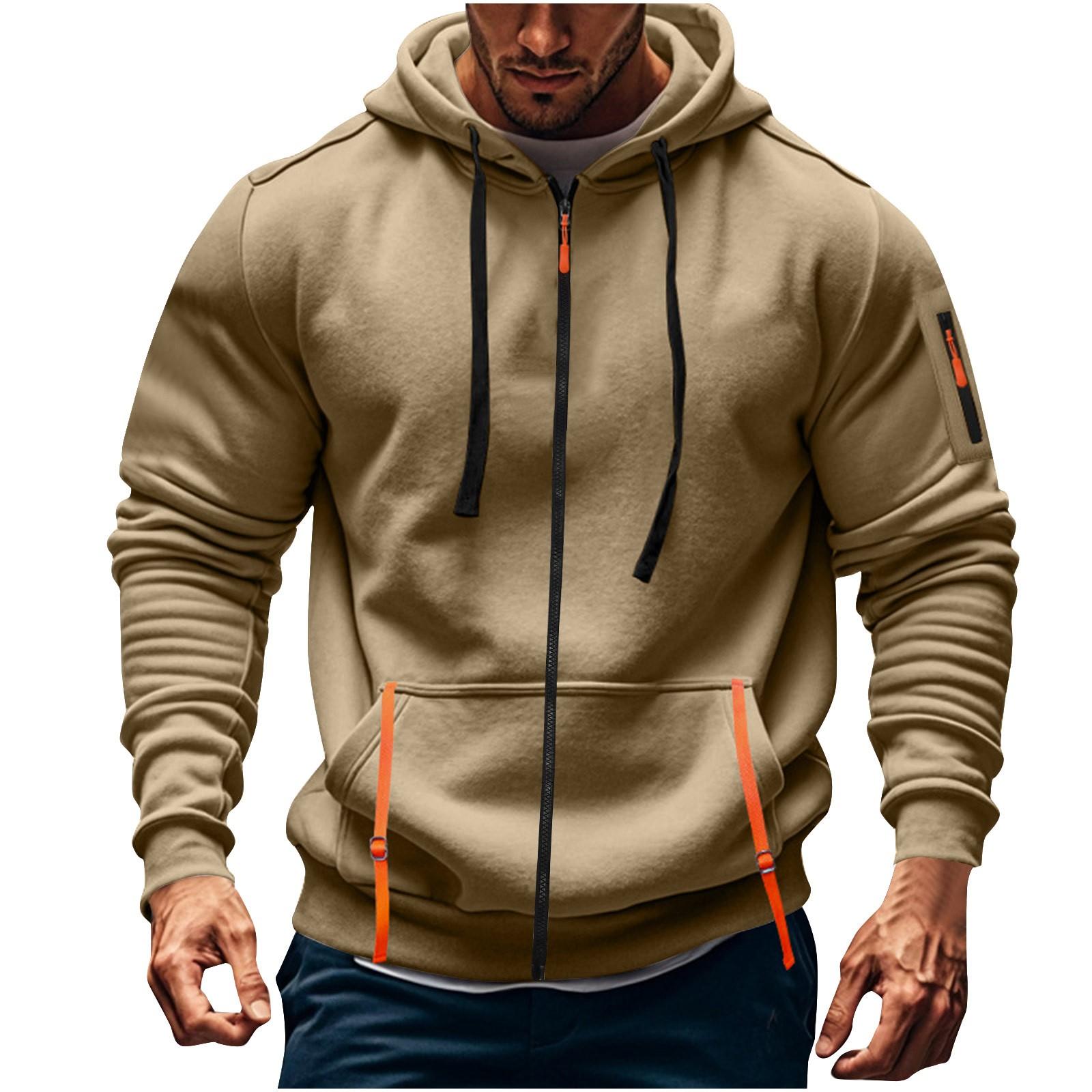 Eason Heren Sport Casual Hoodie Hoodie Cardigan Rits Multi-pocket Hoodie Jas XL kaki