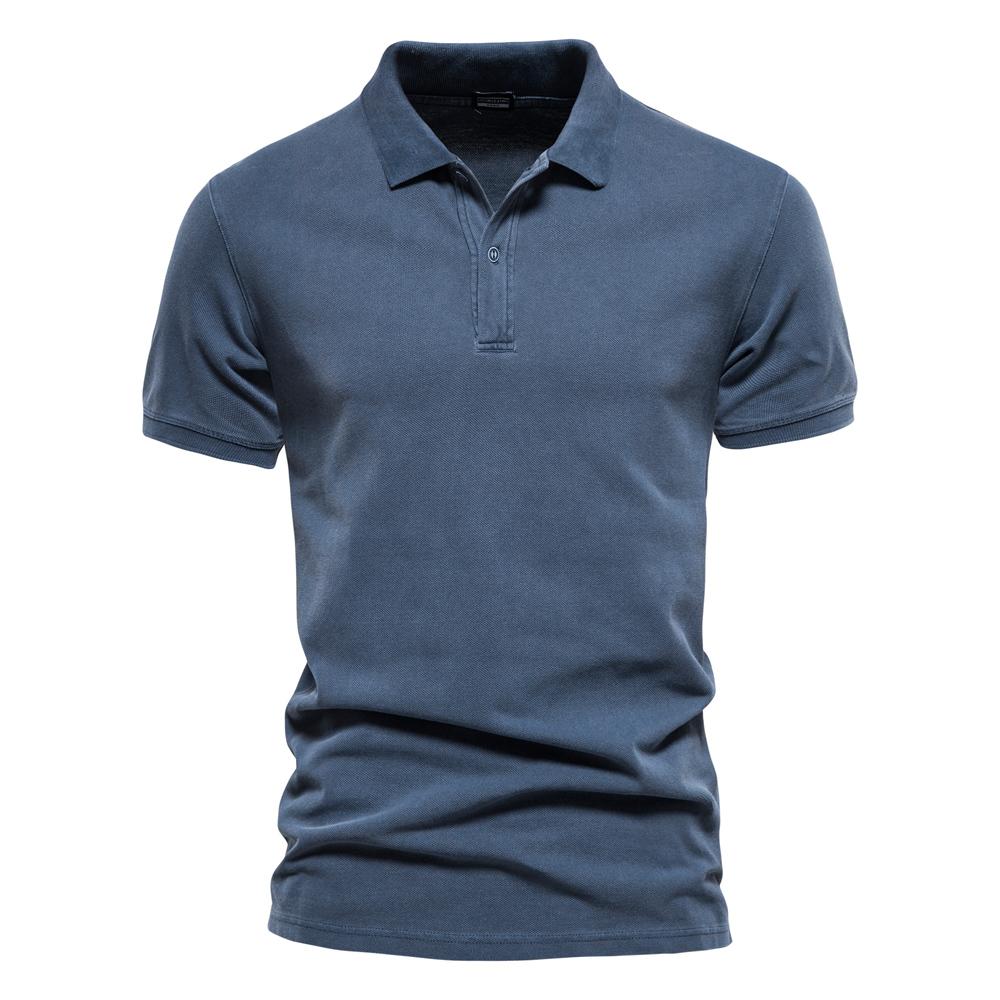 AIOPESON Men Fashion AIOPEON Katoen Effen Kleur Heren Polo Shirts Casual Korte Mouw Turndown Heren Shirts Mode Street chic Polo's voor Mannen Heren Kleding L 70-80 kg denimblauwe kleur