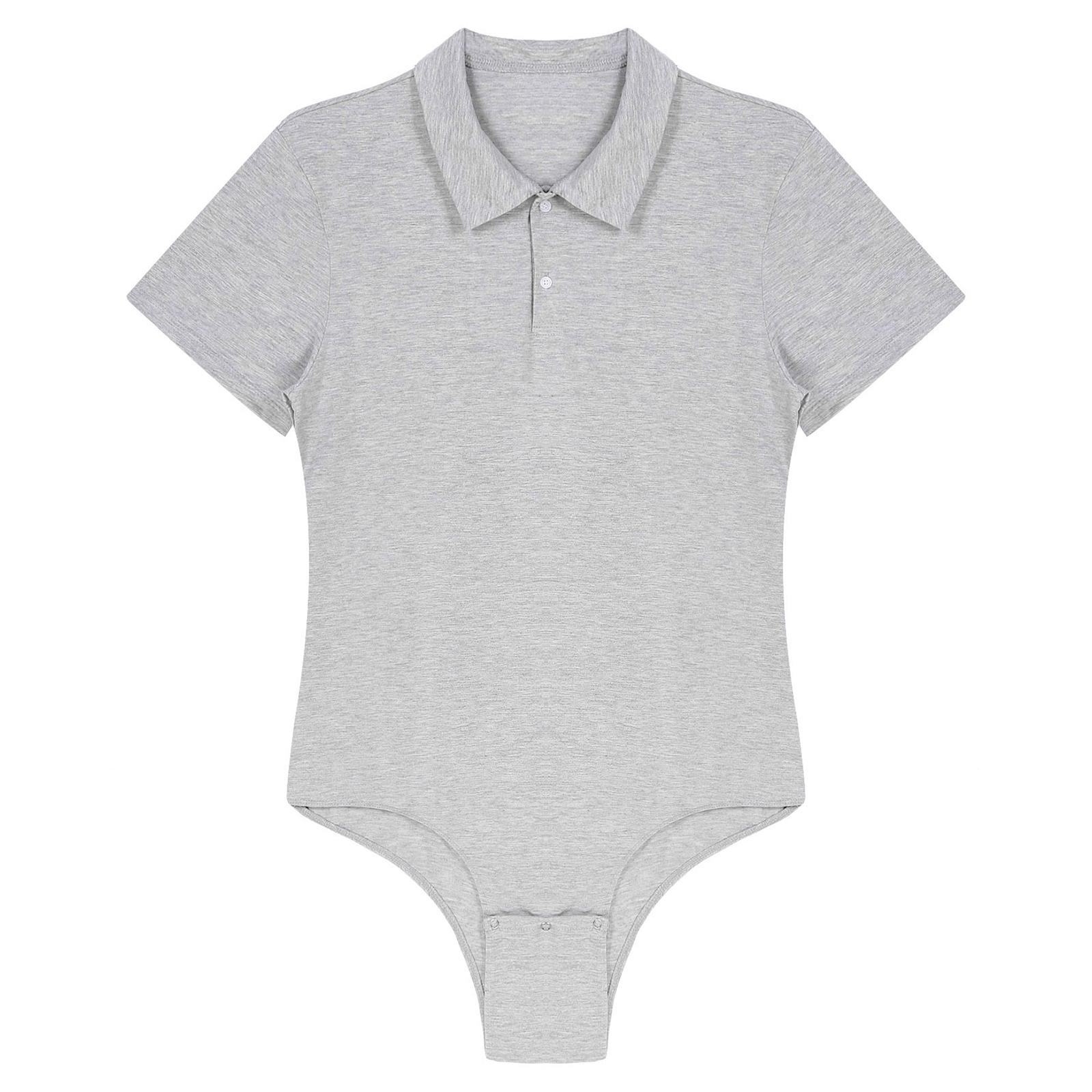Sywiyi Heren Turn-down kraag kruis shirt bodysuit romper tops t-shirt plus size XL grijs