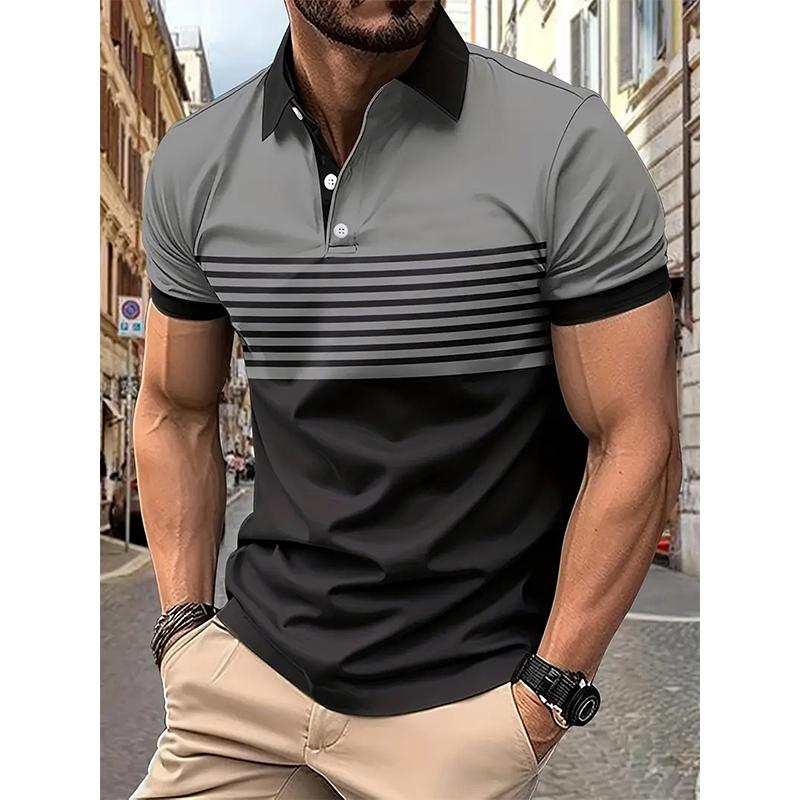 Haodingfushi 100% polyester heren zomer korte mouwen casual revers poloshirt, heren zakelijk poloshirt. 3XL grijs