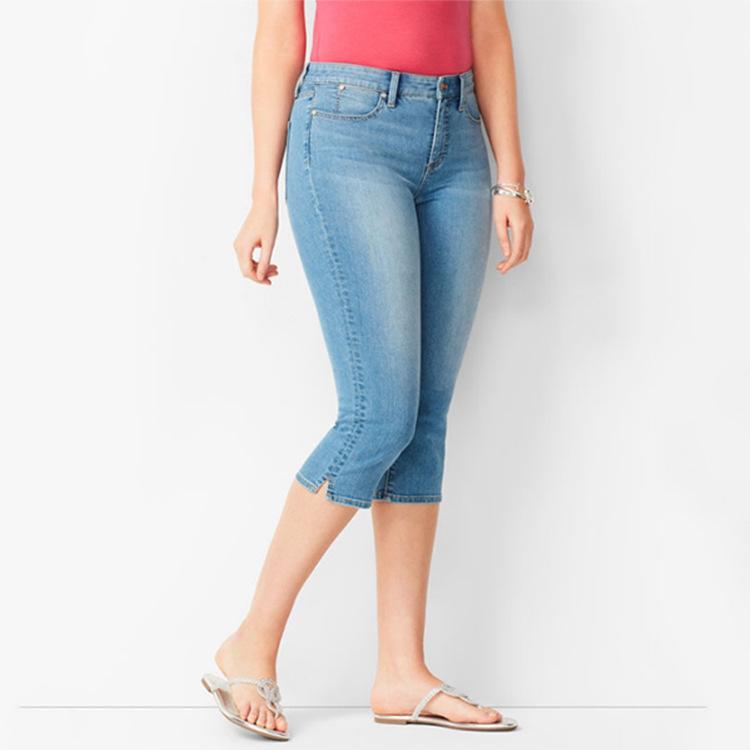 Hey23coming Damesjeans Zwarte denimbroek Dames cropped broek Magere knielange jeans Dames elastische hoge taille moederjeans Oversize S lichtblauwe kleur