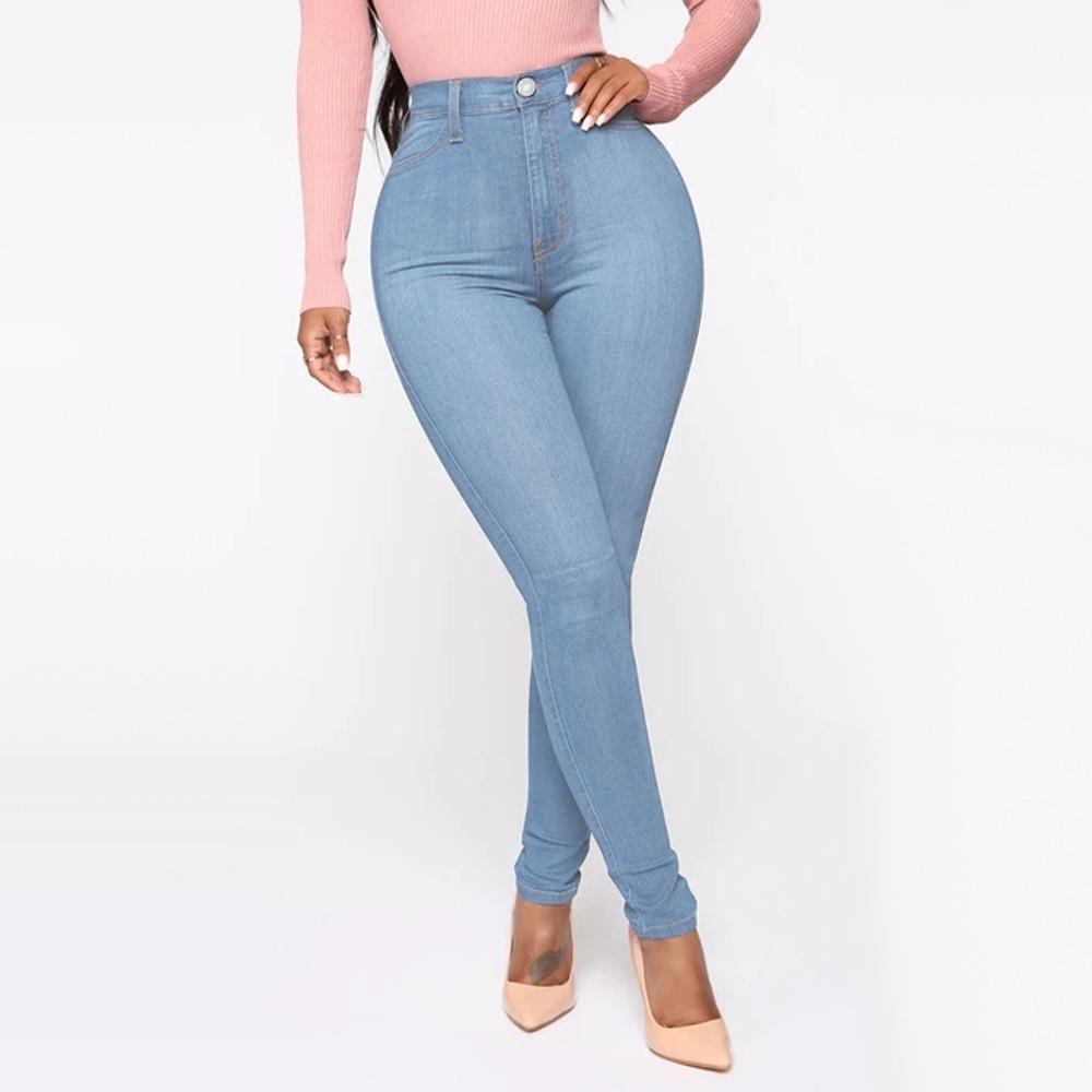 CB48DY Dames strakke broek met hoge taille, elastische jeans, denim potloodbroek, grote maten XXXXXXL lichtblauwe kleur