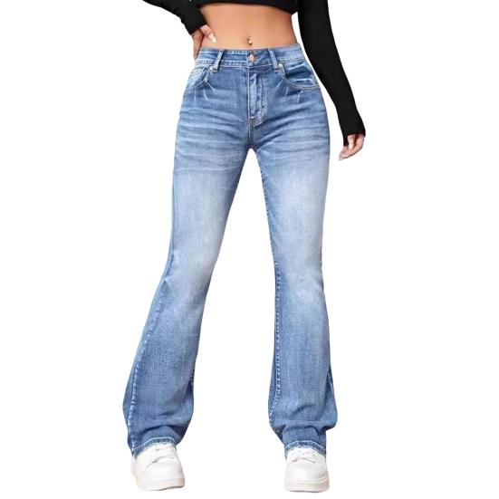 Dress Fancy Club Jeans High Waist Flared Hem Button Zipper Closure Gradient Color Loose Fit Multi M lichtblauwe kleur