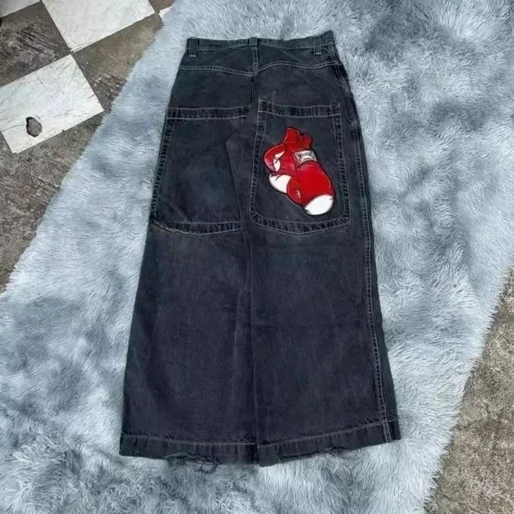 GEMTIDE Geborduurde Baggy Jeans Y2K Kleding Mannen Vrouwen Harajuku Hip Hop Geborduurde Vintage Blauwe Baggy Jeans Lage Taille Wijde Pijpen M
