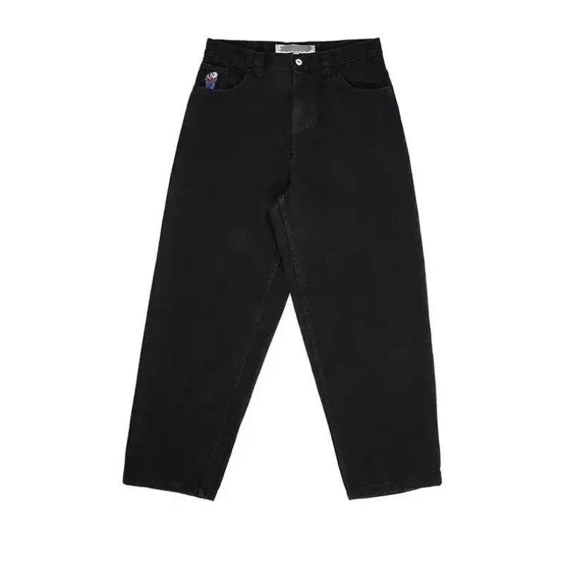 MA10BL Nieuwe Harajuku Hip Hop Cartoon Y2K Big Boy Jeans Grafisch Borduurwerk Baggy Jeans Broek Hoge Taille Wijde Pijpen Broek Streetwear S zwart