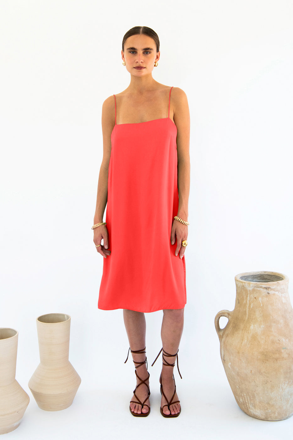 Neu Nomads Damen vegan Slip Dress Julianne Boxy Koralle